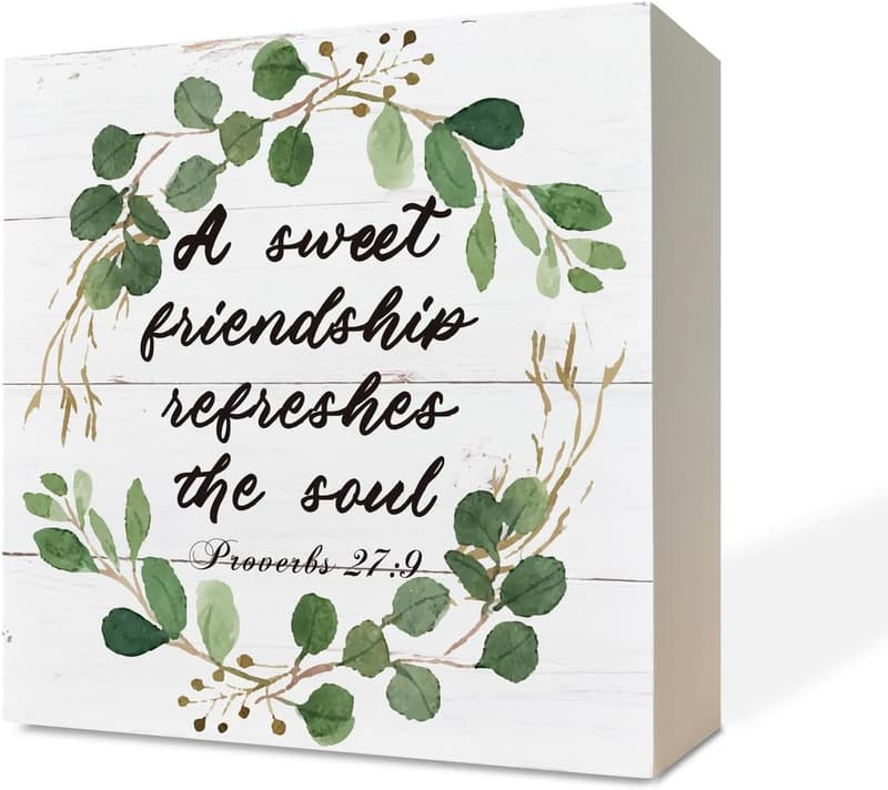 Friendship Bible Verse Wooden Desk Sign - Proverbs 27:9