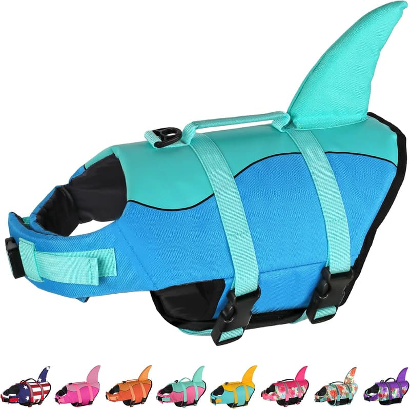 Dog Life Jacket - Cute Shark Float Vest with Buoyancy Handle