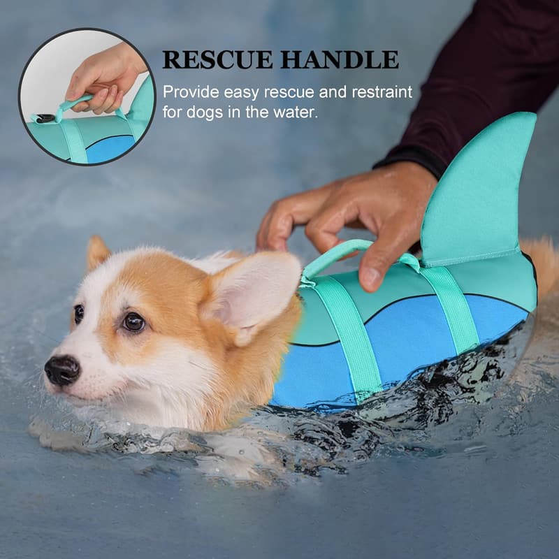 Dog Life Jacket - Cute Shark Float Vest with Buoyancy Handle