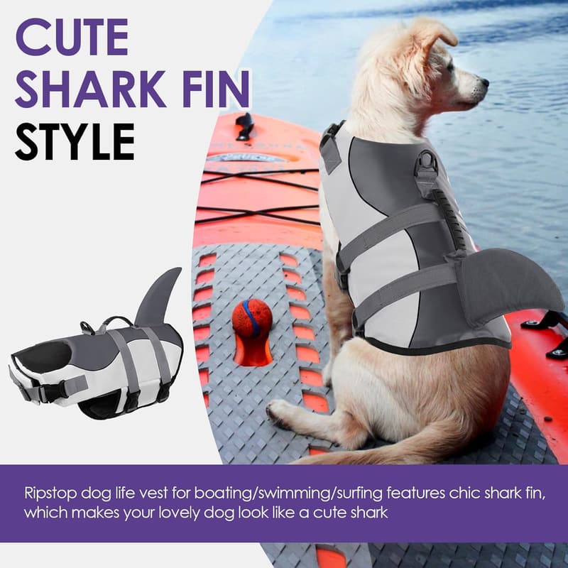Dog Life Jacket - Shark Design for Swimming & Boating