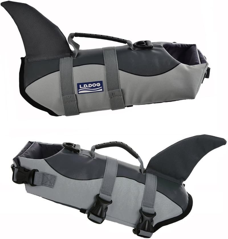 Medium Dog Life Jacket - Grey Animal Print, Quick-Drying & Adjustable