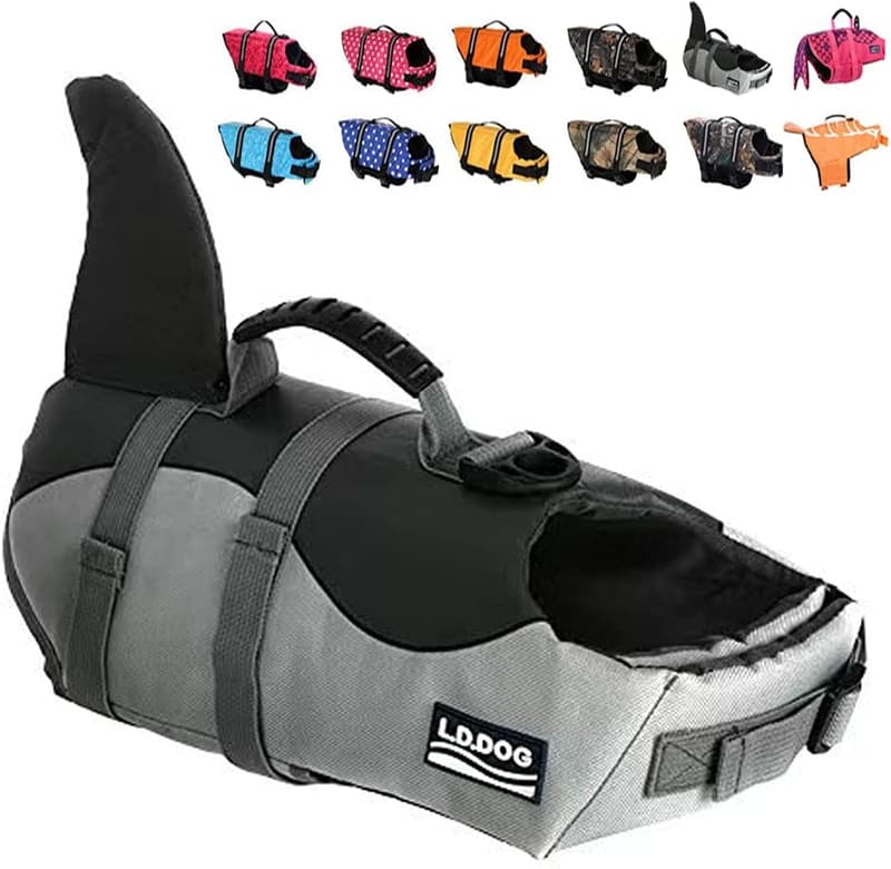 Large Shark Dog Life Jacket with Reflective Stripes and Adjustable Belt