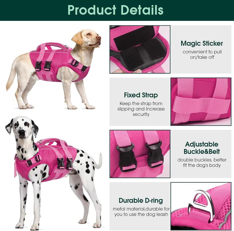 Dog Life Jacket - High Flotation, Adjustable & Reflective for All Sizes