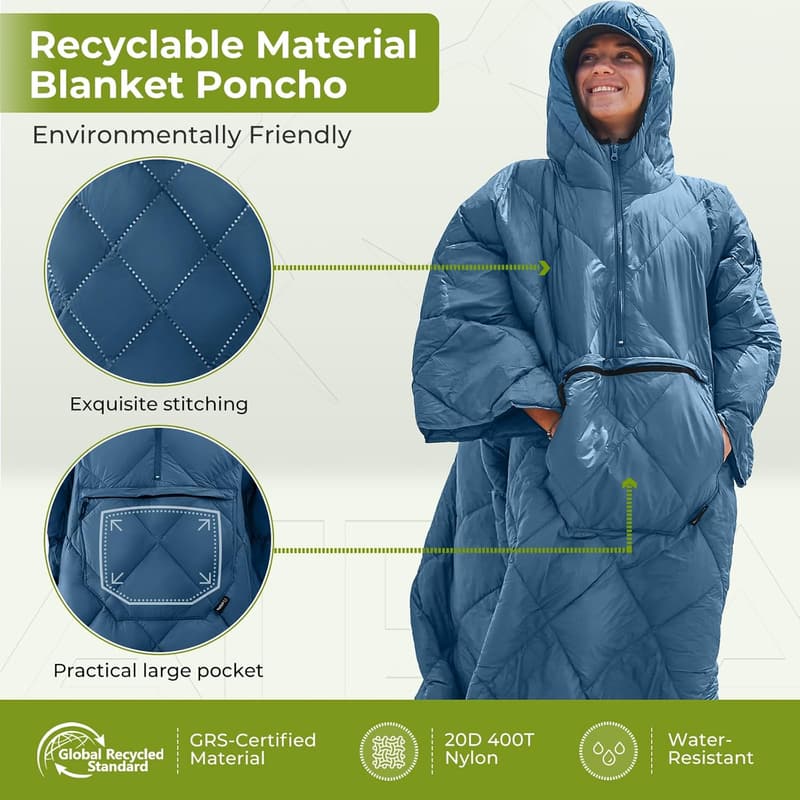 Packable Warm Poncho for Camping and Outdoor Sports