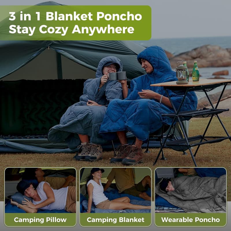 Packable Warm Poncho for Camping and Outdoor Sports