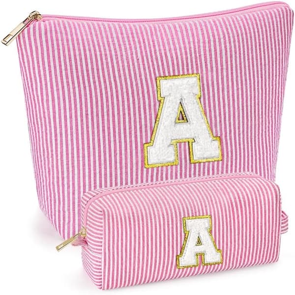 Trendy Pink Initial Makeup Bags for Teen Girls - Graduation Gift