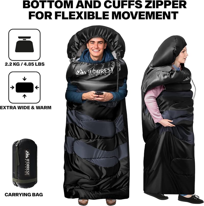 XXL Cold Weather Sleeping Bag for Adults and Teens - Extra Wide