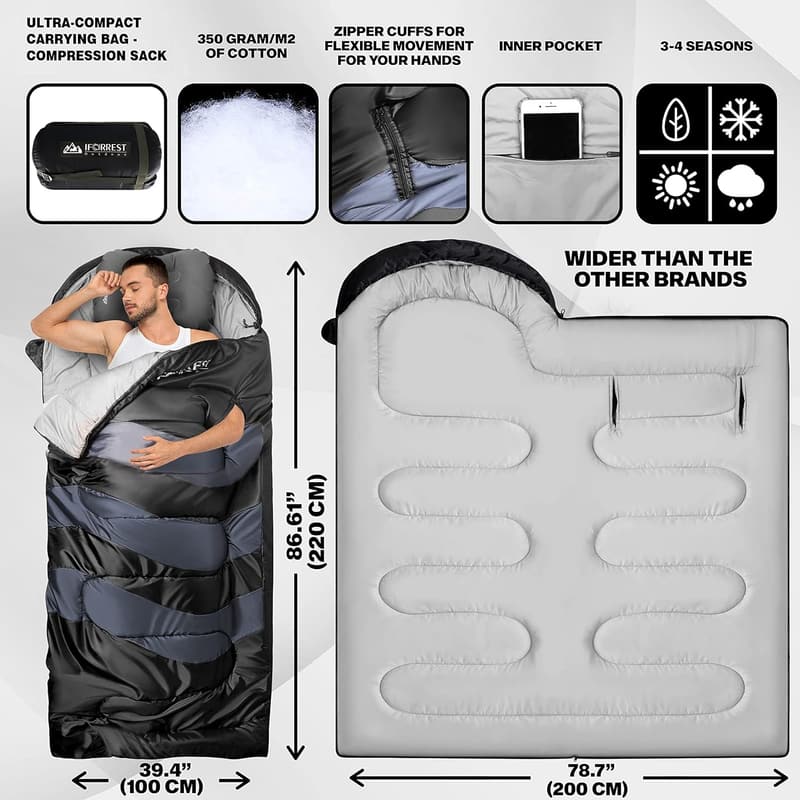 XXL Cold Weather Sleeping Bag for Adults and Teens - Extra Wide