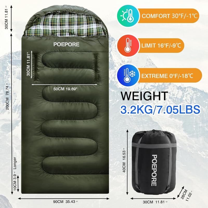 XXL Waterproof Flannel Sleeping Bag for Cold Weather