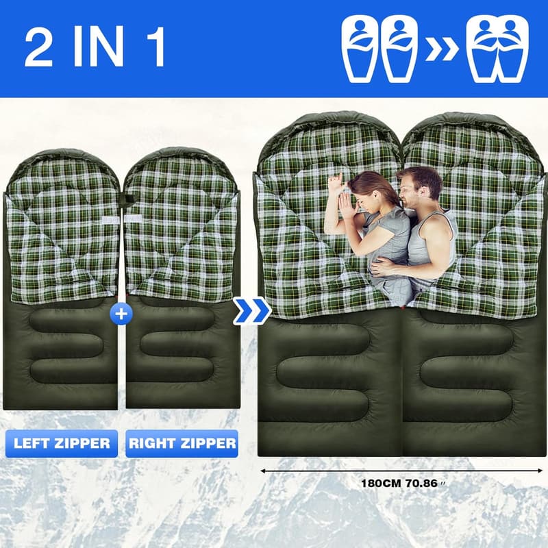 XXL Waterproof Flannel Sleeping Bag for Cold Weather