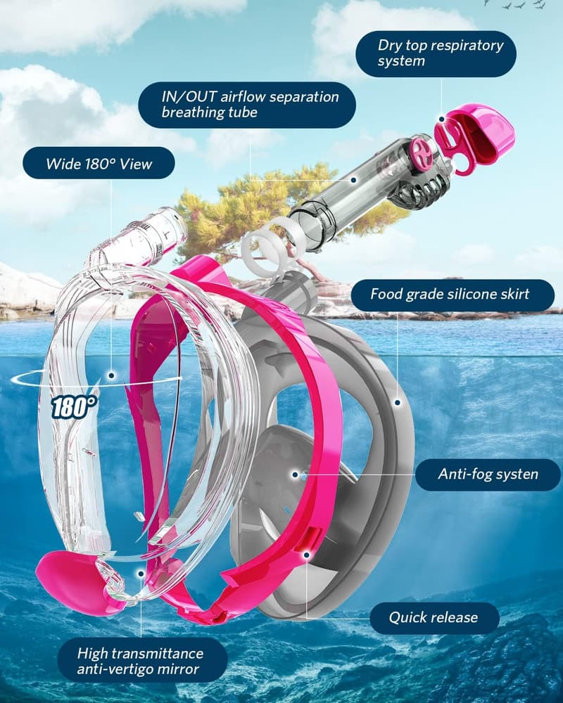 180° Panoramic Snorkel Mask for Adults with Camera Mount