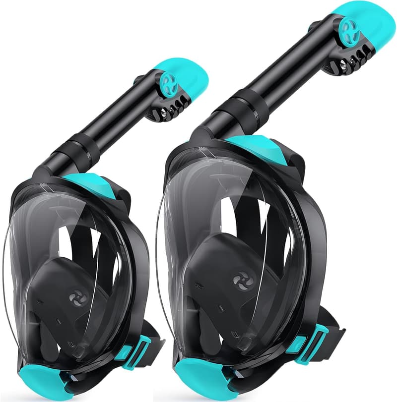 Full Face Snorkel Mask Set with Panoramic View & Camera Mount