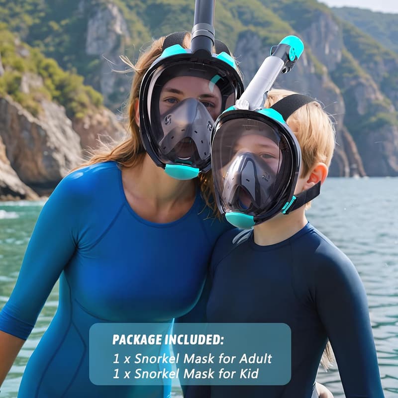 Full Face Snorkel Mask Set with Panoramic View & Camera Mount