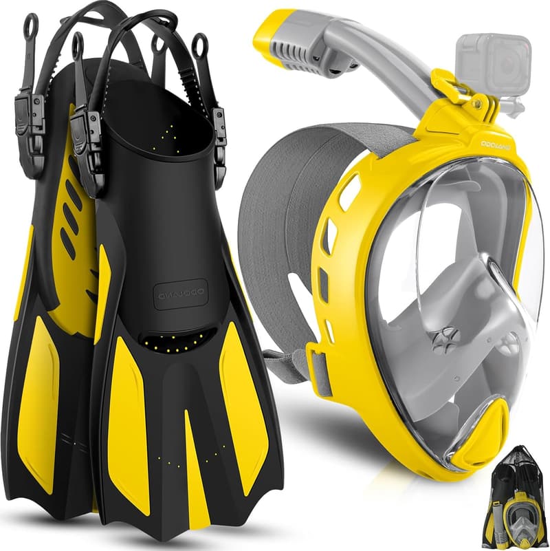 Full Face Snorkel Mask Package with Swim Fins & Bag
