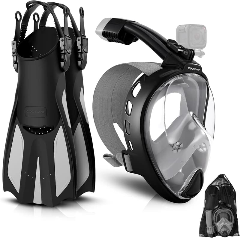 Full Face Snorkel Mask Package with Adjustable Fins & Gear