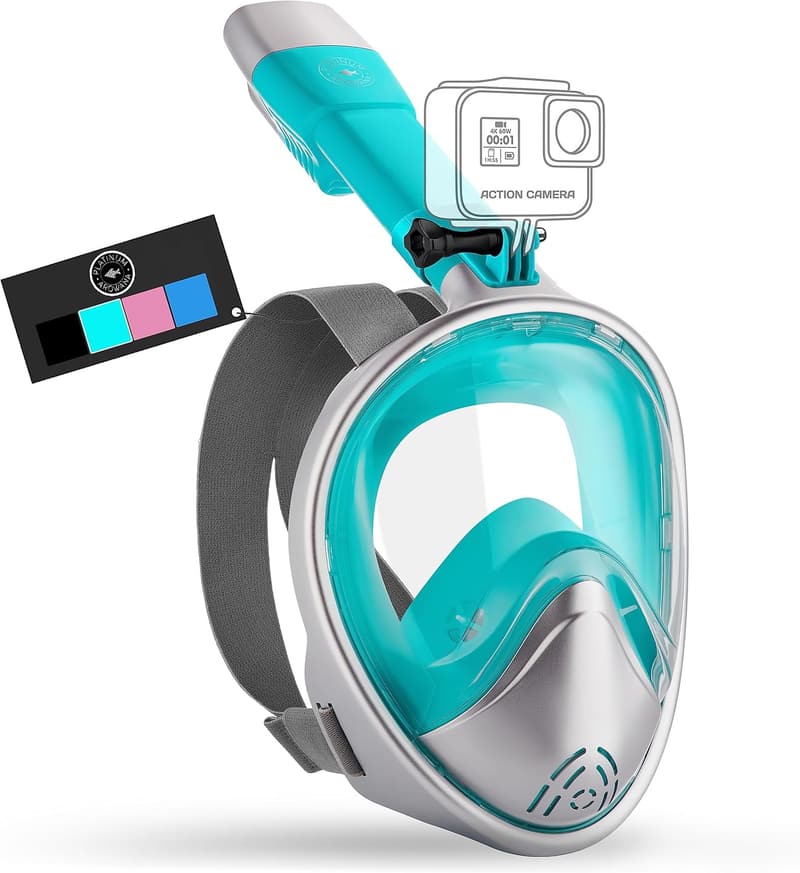 Turquoise Full Face Snorkel Mask for Adults & Kids, 180° View