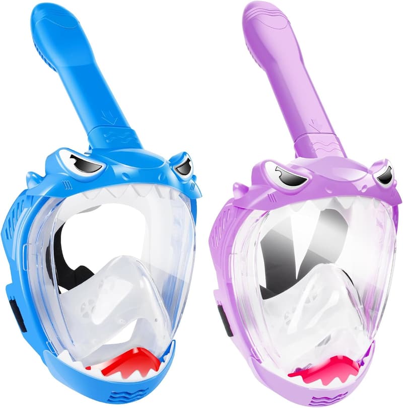 Kids' Full Face Snorkel Mask Set, 180° Panoramic View, Anti-Leak