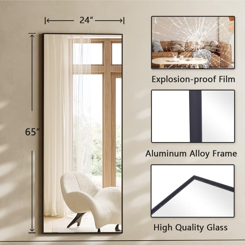 Large Black Full Length Mirror, 65