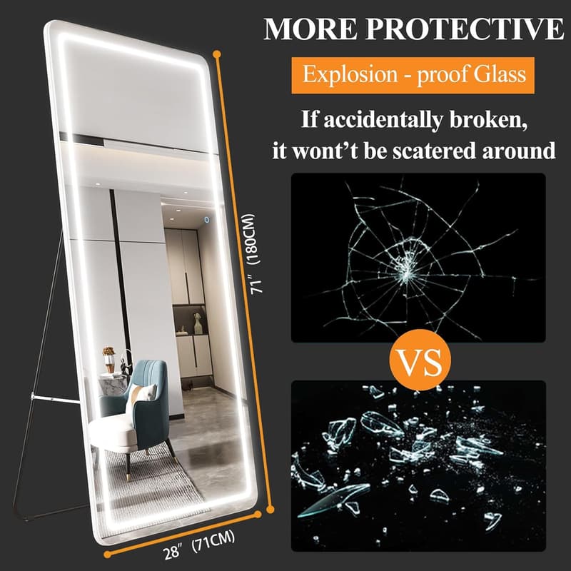 Full-Length Wall Mounted Mirror with Lights - 56