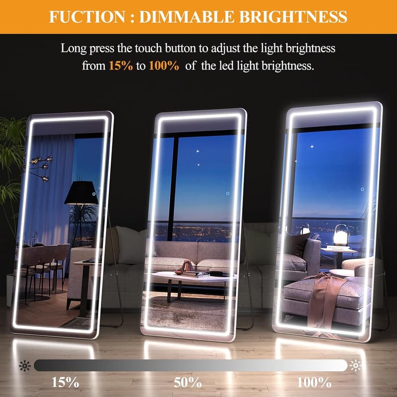 Full-Length Wall Mounted Mirror with Lights - 56
