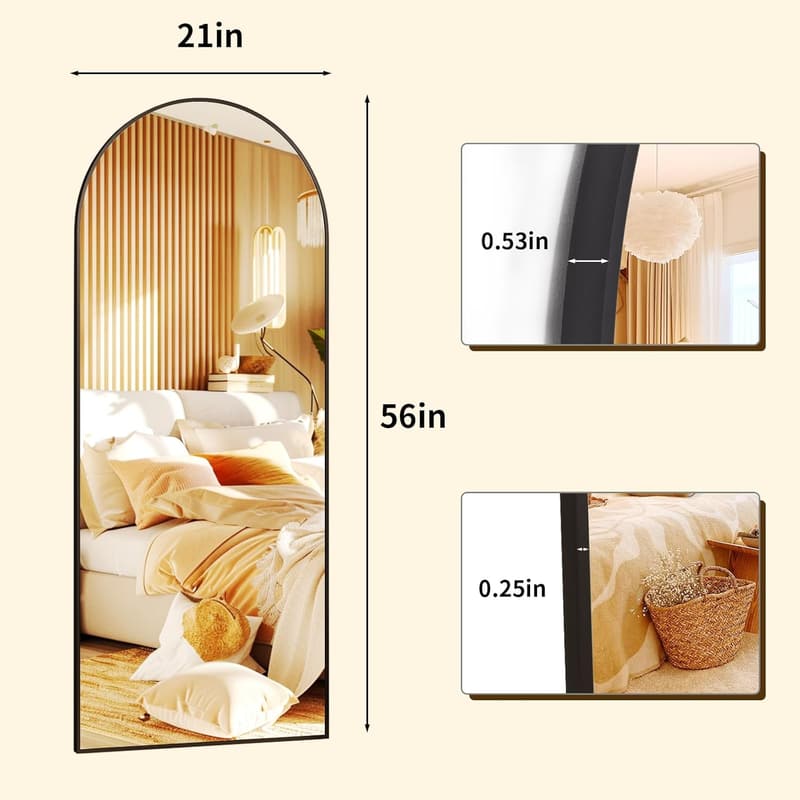 Arched Full-Length Mirror with Aluminum Frame, Black