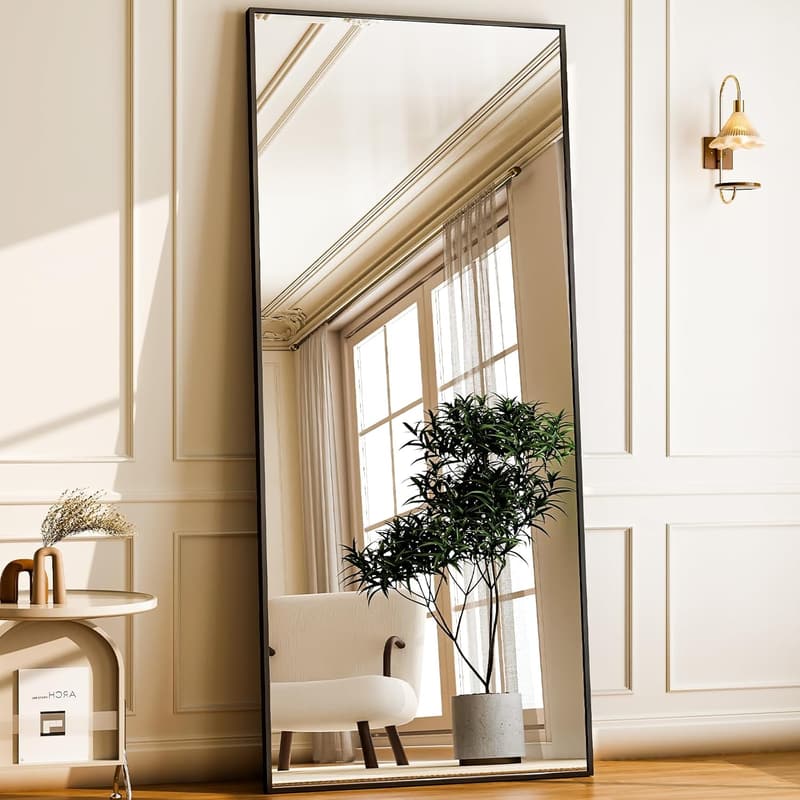 Rectangle Full-Length Mirror with Aluminum Alloy Frame - Black
