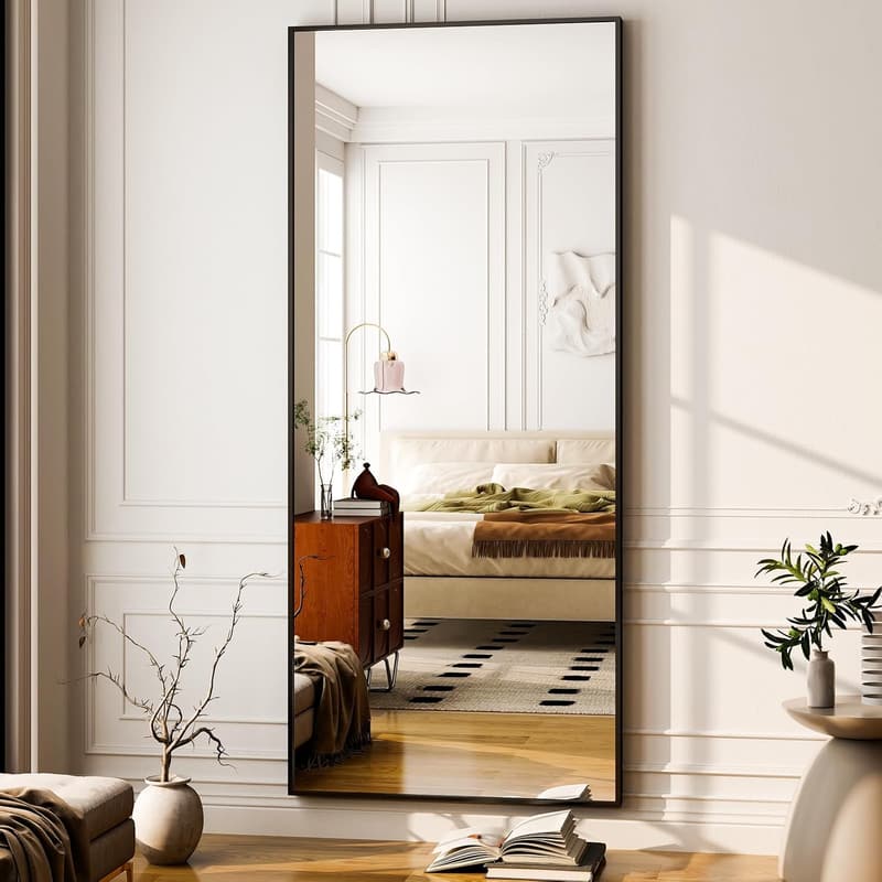 Rectangle Full-Length Mirror with Aluminum Alloy Frame - Black