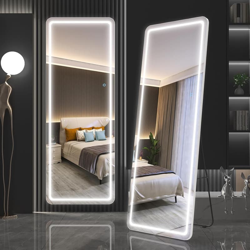 LED Full-Length Floor Mirror with Dimming & 3 Color Modes
