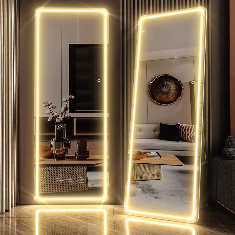 LED Full-Length Floor Mirror with Dimming & 3 Color Modes