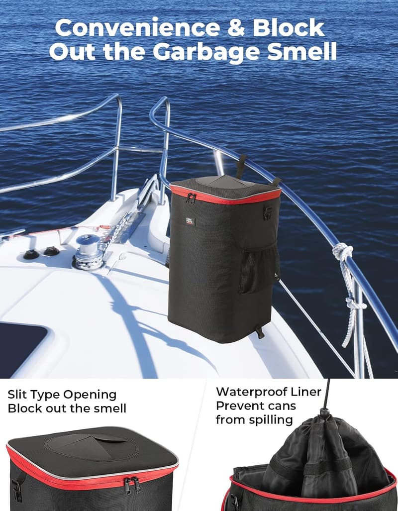 Portable Collapsible Boat Trash Can with Lid for Outdoor Use
