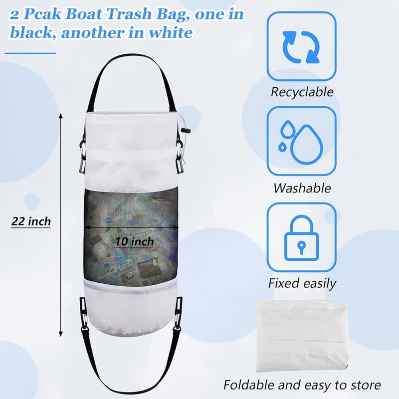 Portable Mesh Trash Bags for Boat, Kayak & Camping - 2 Packs