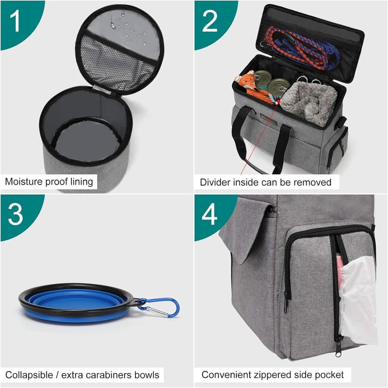 Airline-Approved Dog Travel Bag with Food Containers and Bowls