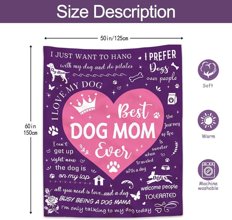 Dog Mom Gifts: 60” x 50” Blanket for Dog Lovers
