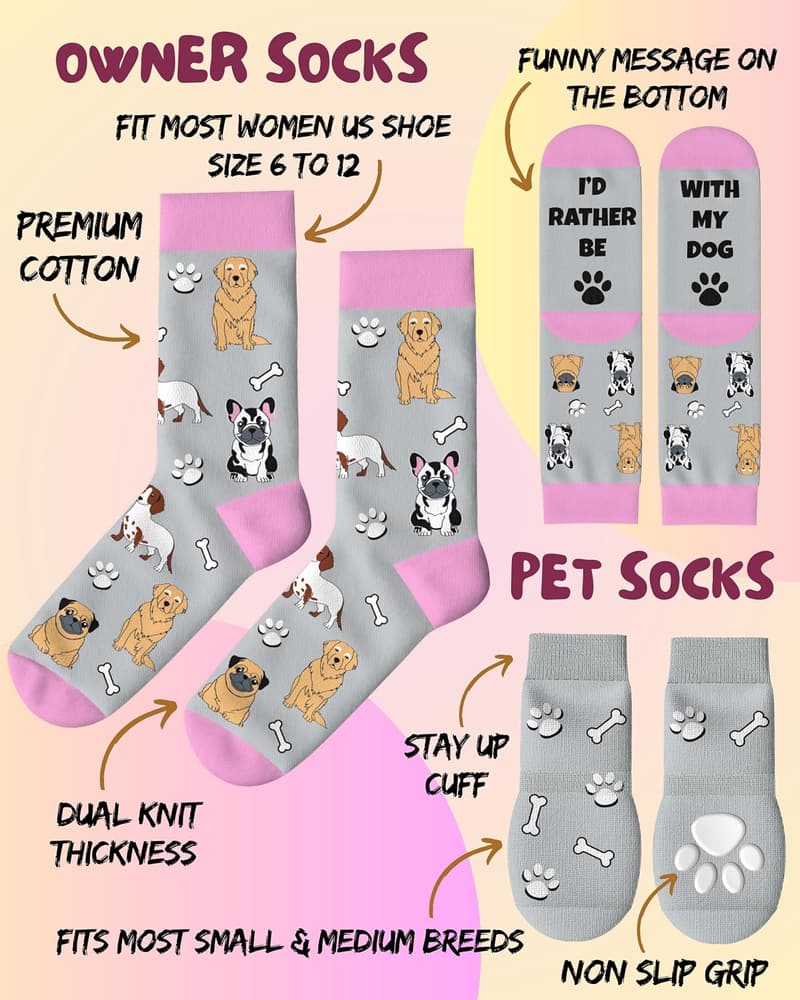 Matching Dog & Owner Socks Set, Funny Gifts for Dog Lovers