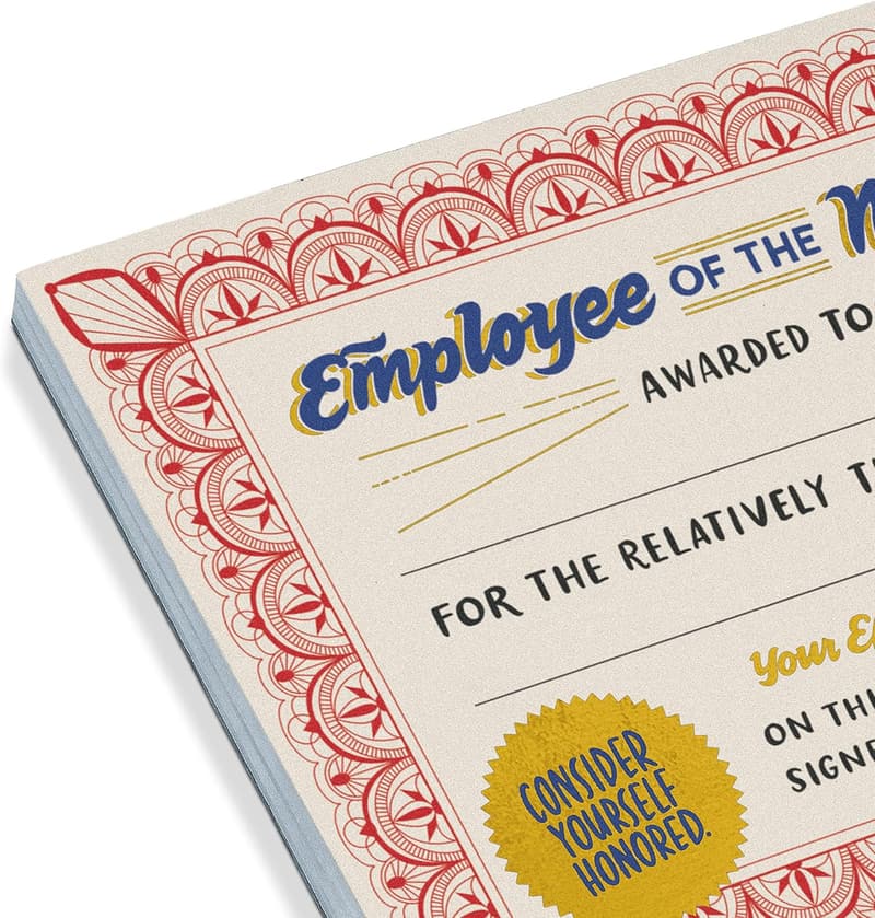 Coworker Appreciation Award Certificate Pad, 5.15 x 7 Inches