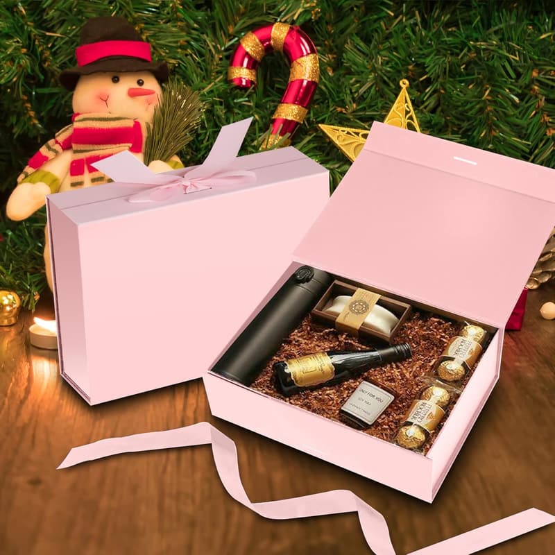 Gift Box with Lid for Presents, Magnetic Closure, Pink 10.5x7.5x3.1 Inches