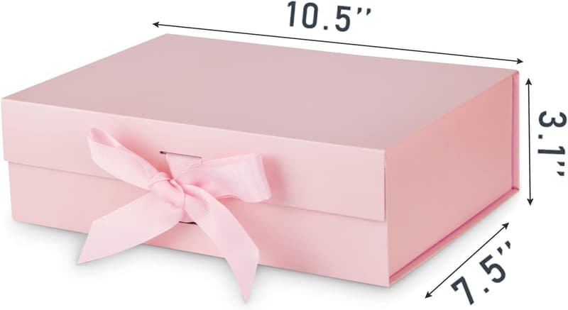 Gift Box with Lid for Presents, Magnetic Closure, Pink 10.5x7.5x3.1 Inches