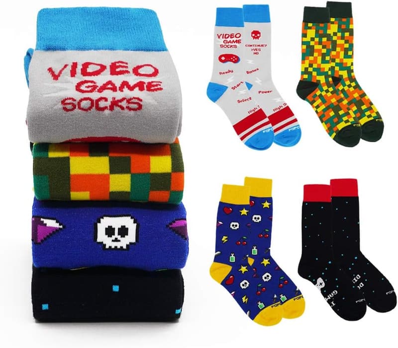 Retro Video Game Crew Socks Gift Set for Gamers (4 Pairs)