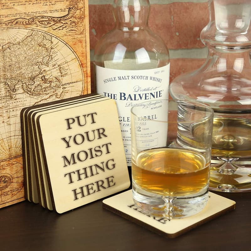 Funny Wood Coaster Set of 4 | Unique Housewarming Gift
