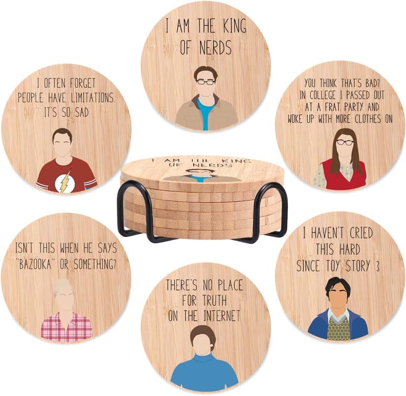 Big Bang Theory Bamboo Coasters Set of 6 for Housewarming