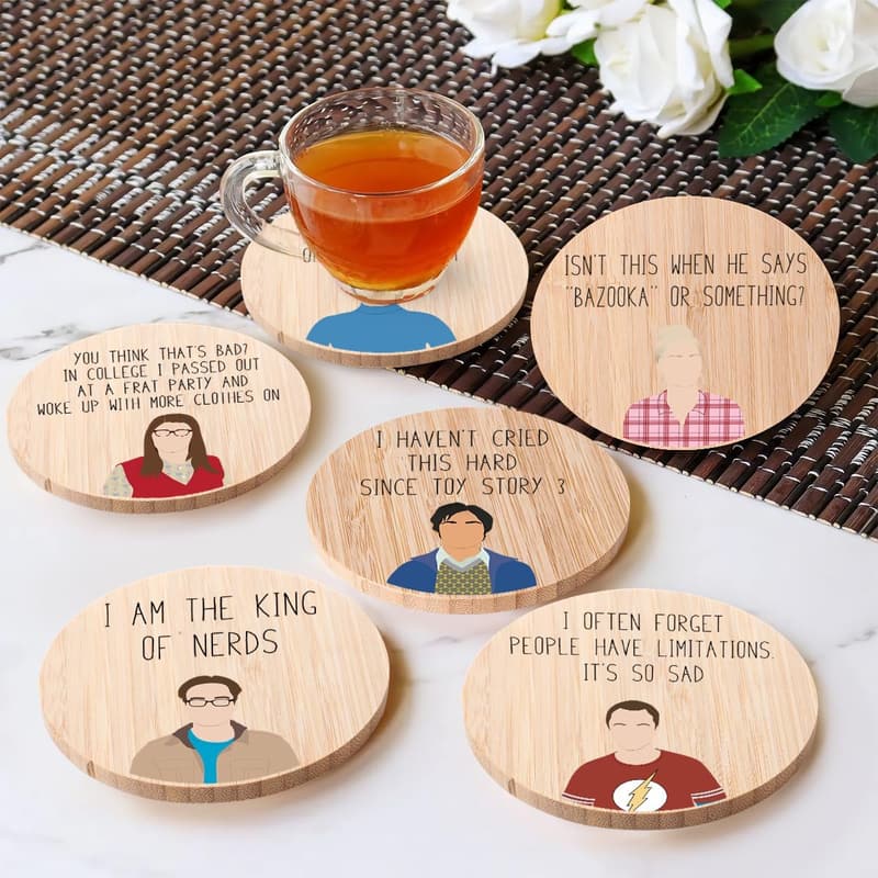 Big Bang Theory Bamboo Coasters Set of 6 for Housewarming
