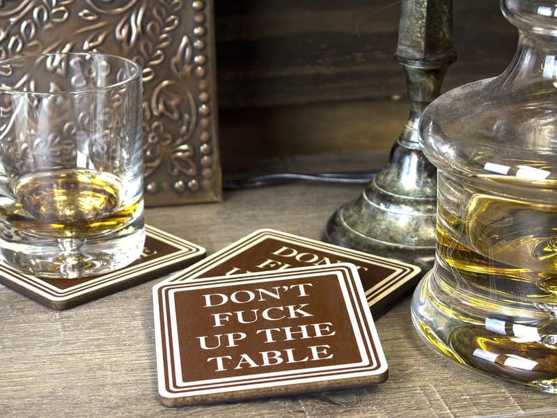 Funny Wood Drink Coasters - Set of 4 - Great Housewarming Gift