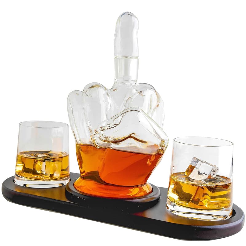 Father's Day Middle Finger Whiskey Decanter Set with Stones