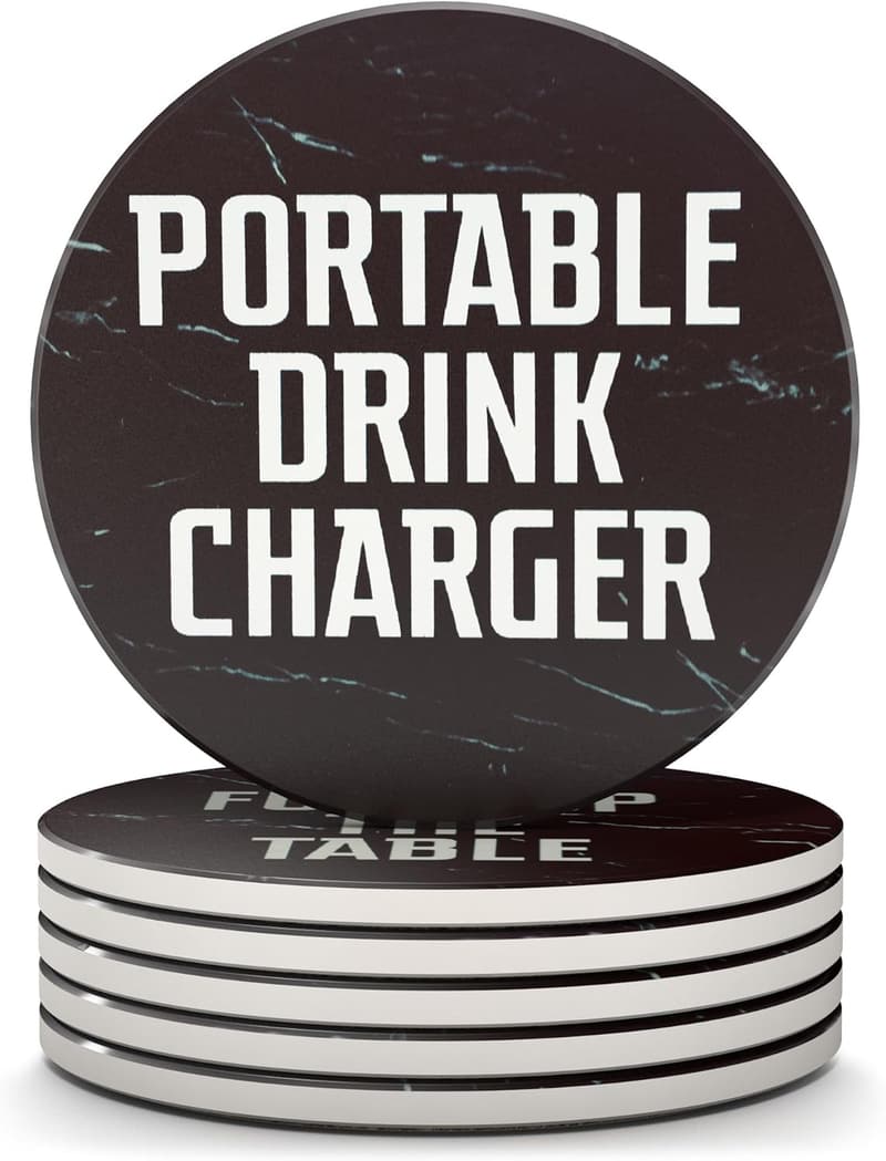 Funny Absorbent Black Marble Coasters Set for Men’s Cave