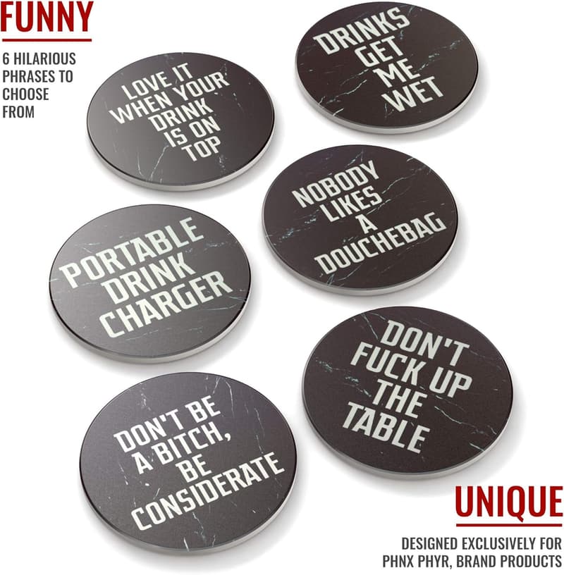 Funny Absorbent Black Marble Coasters Set for Men’s Cave