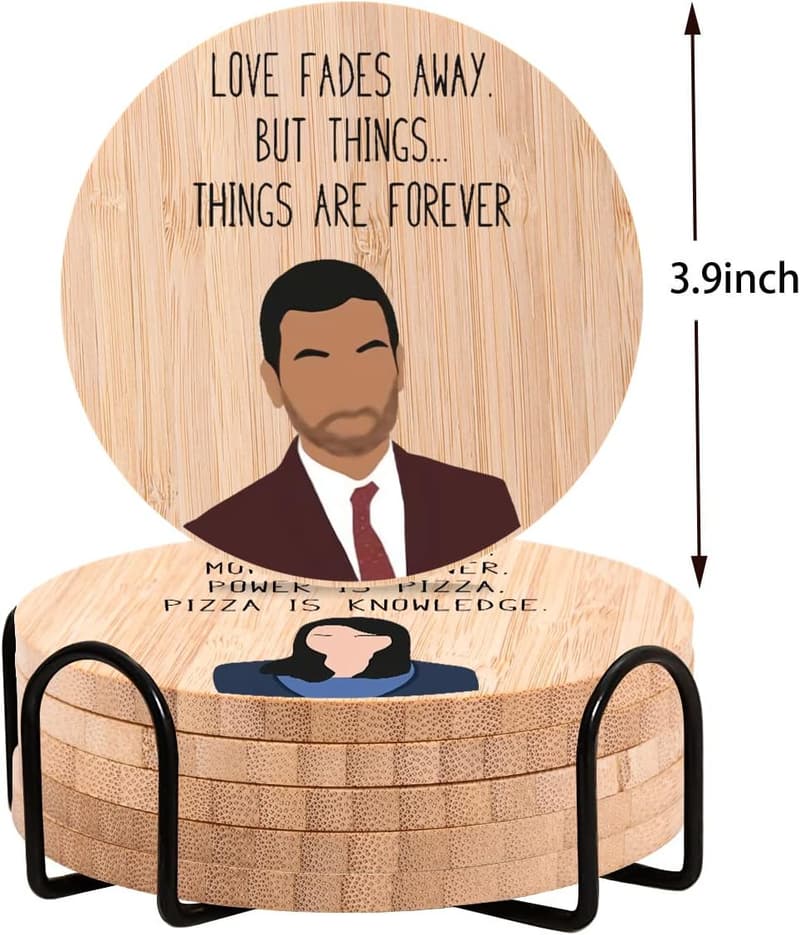 Funny Bamboo Coaster Set with Holder | Housewarming Gift