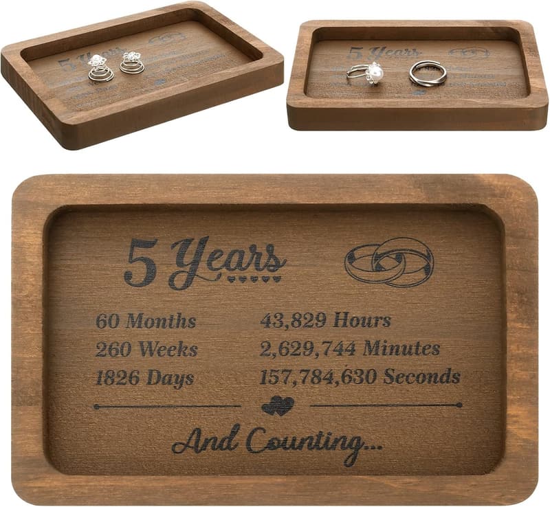 Engraved Wooden Anniversary Tray for Couples - Rustic Design