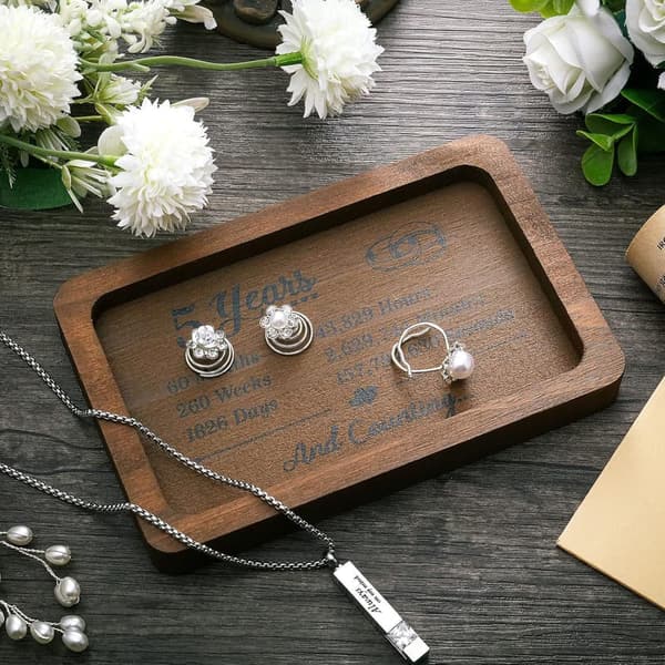 Engraved Wooden Anniversary Tray for Couples - Rustic Design