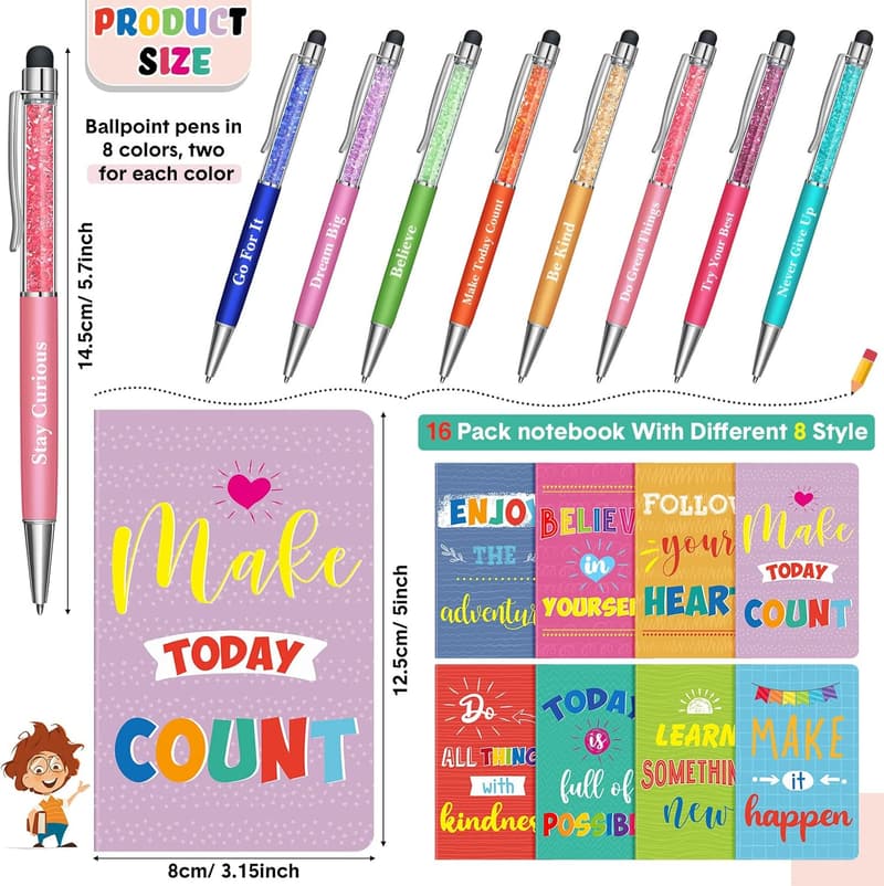 Inspirational Quote Pen and Notepad Gift Set for Adults