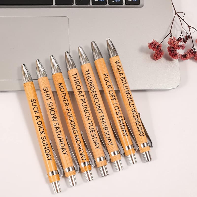 Funny Sarcastic Bamboo Pens Set for Office Gifts